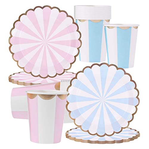 INHEMING 40 Stück Pappeteller und Becher Set Pastellfarben,Papier Pappteller Pappbecher Set,Pastell Blau und Pastell Rosa,für Geburtstagsgeschenk, Kindergeburtstag, Party Deko, Baby Shower von INHEMING