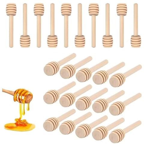 INHEMING 50 Stück Honiglöffel Holz Set, Rührstäbchen aus Holz Honig, Honig Dipper Holzschläger Honigheber Honigspirale Honigstab für Honig Sirup Tropf Marmelade - 8 x 2 cm von INHEMING