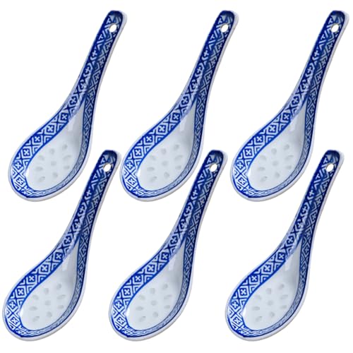 INHEMING 6 Stück Ramenlöffel aus Keramik,Porzellanlöffel Chinesische Suppenlöffel Keramikl Löffel,Blaue und Weiße Suppenlöffel aus Keramik von inheming