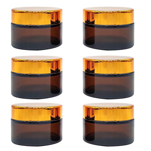 INHEMING Glas Cremedose Leer,6 x 50ml Amber Glas Creme Tiegel Leerdose,Braunglas Cremetiegel Salbentiegel,Kleine Cremedosen zum Befüllen,Kosmetikbehälter mit Deckel von INHEMING