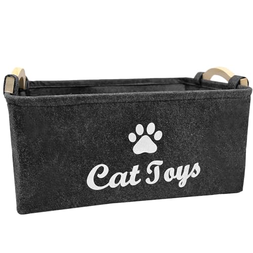 inheming Haustier Spielzeug Organizer Box,Hundespielzeug-Organizer, Welpen Sachen Korb,Filz Aufbewahrungsbox für Kätzchen 38cm x 25cm x 18cm(Schwarze) von inheming