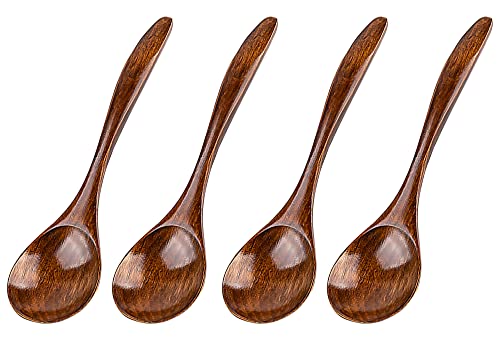 INHEMING Holzlöffel Suppenlöffel Esslöffel,4 Stück im Japanischen Stil Naturholzlöffel,Holzsuppenlöffel zum Kochen und Umrühren,Spülmaschinenfest,Küchenzubehör - 17.5 cm von inheming