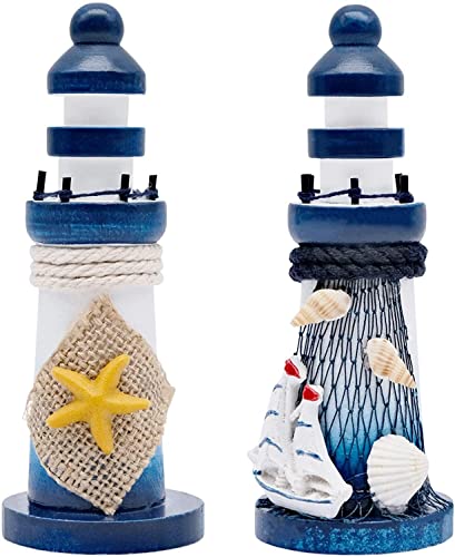 INHEMING Leuchtturm, Nautische Maritime Deko,Dekoartikel,Holz(Blau und Weiß), 2 Stück von INHEMING