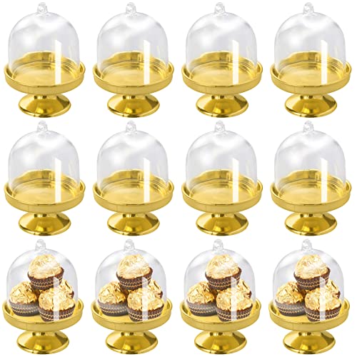 inheming Mini Tortenständer 12 Stück Kuchenglocke Muffinglocke Kuchenplatte Mini Patisserie Servierteller mit Haube und Fuss ,für Hochzeit Geburtstag Babyparty Tischdeko - Gold von inheming