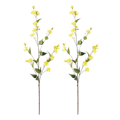 INIFLM 2 Stück Künstliche Weiden-Chrysanthemen, Künstliche Blumen, Weiden, Chrysanthemen, Rattan, Grüne Blätter, Künstliche Seidenblumen, Künstliche Chrysanthemen-Arrangement für(Gelb) von INIFLM