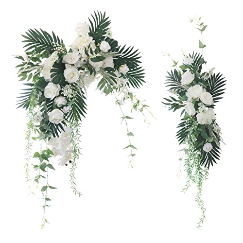 INIFLM 2 x Hochzeitsbögen-Blumen, künstliche Rosenblüten mit grünen Blättern, großer weißer Bogen, Blumengirlande für Hochzeit, Party-Dekoration von INIFLM