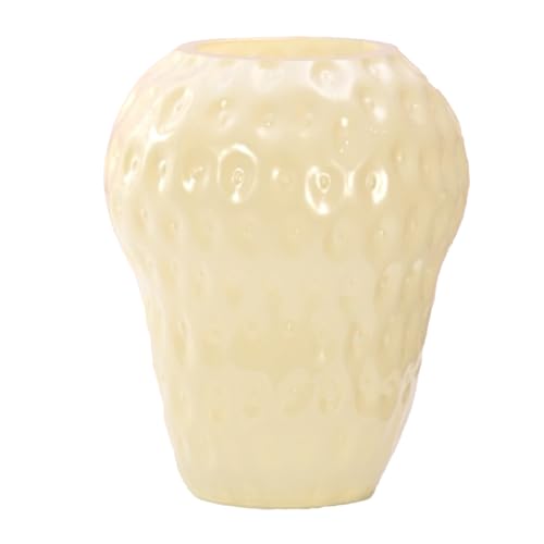 INIFLM Erdbeer-Dekor, Niedliche Dekorative Glasvase, Vintage-inspirierte Keramik-Blumenvase, Obst-Erdbeer-Blumenarrangement, Glas-Blumenvase, Obst-Erdbeer-Vase(Kleines Gelb) von INIFLM