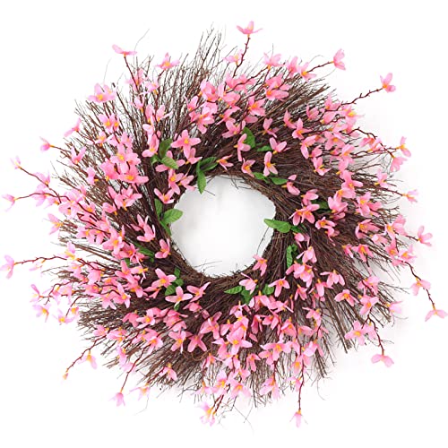 INIFLM Frühlingskranz, Simulationskranz, Winter-Jasmin-Girlande, 49 cm, künstlicher Kranz, rosa künstliche Girlande für Tür und Fenster von INIFLM