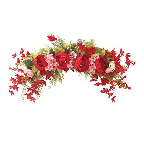 INIFLM Künstliche Pfingstrosenblume, Girlande für Haustür, Hochzeitsbogen, Blumen, 74 cm, Frühlingsblumen, Girlanden mit Hortensie für Heimwanddekoration (rot) von INIFLM
