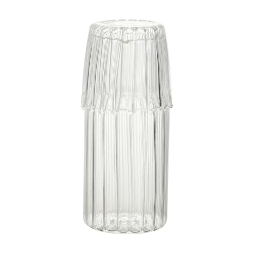 INIFLM Nachttisch-Wasserkaraffe mit Trinkglas, Nachtwasserkaraffe mit Glas, Mundwasser-Dekanter-Badezimmer-Set, Eleganter Krug und Passender Trinkbecher(Weiß) von INIFLM