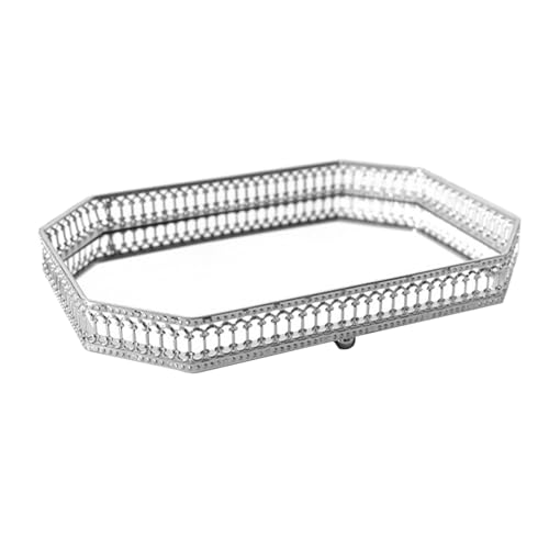 INIFLM Spiegel-Serviertablett, Goldenes oder Silbernes Serviertablett mit Perlendekor, Schmuck-Organizer, Spiegeltablett, Einzigartiges Kaffee-Mittelstück für Den Couchtisch(Silber-H) von INIFLM