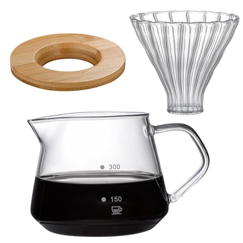 Iniflm 300 Ml/600 Ml Pour-Over-Kaffeebereiter-Set, Glas-Pour-Over-Kaffeekaraffe, Filter-Sharing-Topf, Glas-Kaffeekaraffe mit Modernem Holzkragen, für Den Haushalt, Kaffeekanne Zum Übergießen(#1) von INIFLM