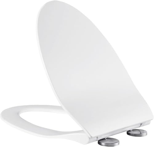 Geräuschlos schließender Toilettendeckel Weißer Toilettensitz in V-Form aus strapazierfähigem Polypropylen mit verstellbaren Scharnieren mit Soft-Close-Funktion.(01F) von ININOSNP