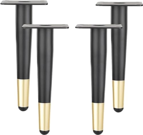 ININOSNP 4-teilige DIY-Tischbeine aus Metall, Moderne konische Schrankstützbeine, Küchenbeine mit Befestigungsschrauben (30 cm, Schwarz + Gold) (Color : Black+Gold, Size : 55cm/21.7in) von ININOSNP