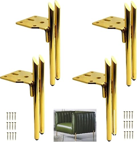 ININOSNP 4er-Set Möbelfüße aus Metall, Möbelfüße mit doppelter Stützstange, Sofafüße aus Eisen, DIY-Bettbeschläge, 15 cm (Schwarz) (Color : Gold) von ININOSNP