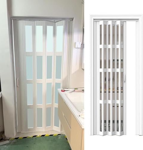 ININOSNP Aluminium-Falttüren Schlafzimmer Badezimmer Dusche Falttüren Innen Privatsphäre Akkordeontür mit Schloss & Schlüssel(44x80in(111x203cm)) von ININOSNP