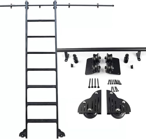 ININOSNP Edelstahlschienen Hardware-Kit for rollende Bibliotheksleitern aus schwarzem Stahl for den Einsatz zu Hause oder im Büro(3.3ft/100cm Track kit) von ININOSNP