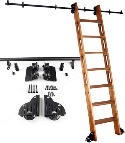 ININOSNP Edelstahlschienen Schiebeleiter-Hardware-Kit Rollleiterschienen Mobile Leiterschienen Bodenrollenräder Keine Leiter(6.6ft/200cm Track kit) von ININOSNP