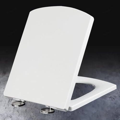 ININOSNP Geräuschlos schließender Toilettendeckel Antibakterieller, weißer Toilettensitz mit Absenkautomatik und verstellbaren Absenkautomatik-Scharnieren(34.5 * 43cm) von ININOSNP