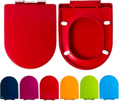 ININOSNP Geräuschlos schließender Toilettendeckel Bunter U-förmiger Toilettensitz mit Absenkautomatik und Schnellverschluss, 1 Packung(Rosso) von ININOSNP