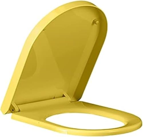 ININOSNP Geräuschlos schließender Toilettendeckel Extra Dicker, quadratischer, verlängerter Toilettensitzring mit leisem Soft-Close-Deckel(U Shape Yellow) von ININOSNP