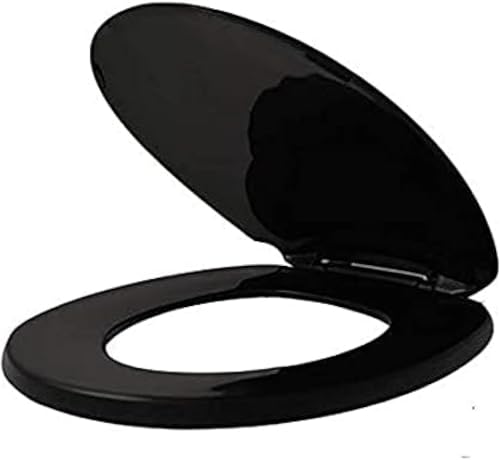 ININOSNP Geräuschlos schließender Toilettendeckel Extra Dicker, quadratischer, verlängerter Toilettensitzring mit leisem Soft-Close-Deckel(V Shape Black) von ININOSNP