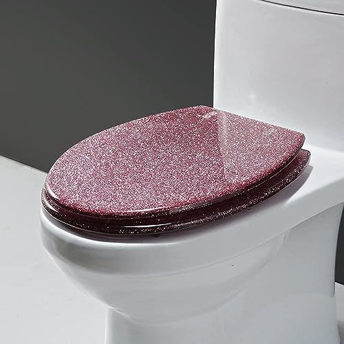 ININOSNP Geräuschlos schließender Toilettendeckel Harz Glitzer Toilettensitzring Soft-Close Rund(Pink) von ININOSNP