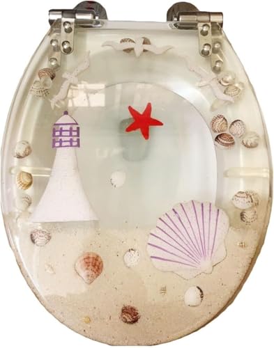 ININOSNP Geräuschlos schließender Toilettendeckel Langsam lösbarer Sitzring aus Harz Glitzerndes Paillettendesign Schnell lösbare Scharniermontage Oben(Clear) von ININOSNP