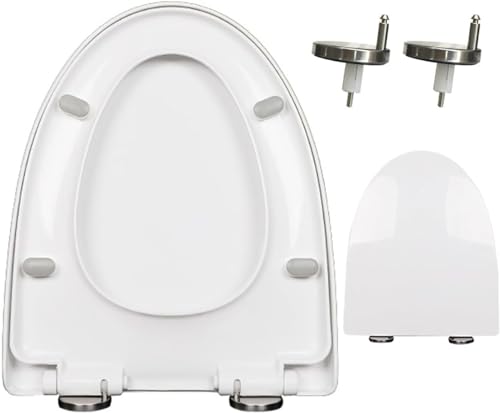 ININOSNP Geräuschlos schließender Toilettendeckel Ovaler Toilettensitz mit Absenkautomatik und Schnellverschluss-Scharnieren, weiß von ININOSNP
