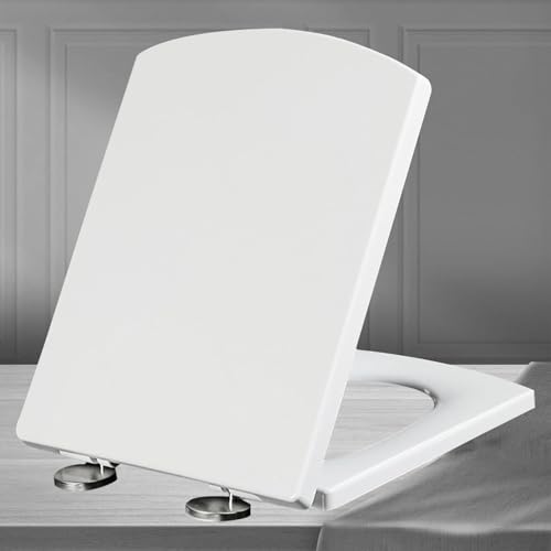 ININOSNP Geräuschlos schließender Toilettendeckel Quadratischer, weißer, langsam schließender, verdickter Toilettensitz(37 * 47cm) von ININOSNP