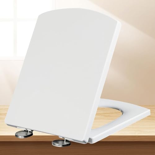ININOSNP Geräuschlos schließender Toilettendeckel Quadratischer Toilettensitz mit Absenkautomatik und Deckel, Oben montiert, festes Design(37 * 47cm) von ININOSNP