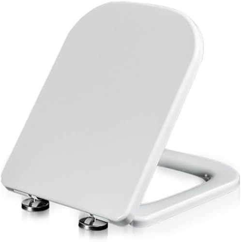 ININOSNP Geräuschlos schließender Toilettendeckel Quadratischer weißer Toilettensitz mit Soft-Close-Funktion und verstellbarem Scharnierdesign von ININOSNP