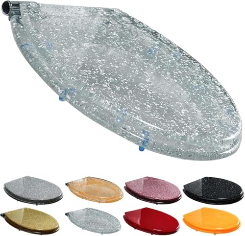 ININOSNP Geräuschlos schließender Toilettendeckel Robuster, glänzender Toilettensitz – Soft-Close-Design mit Schnellverschluss(Transparent Silver) von ININOSNP