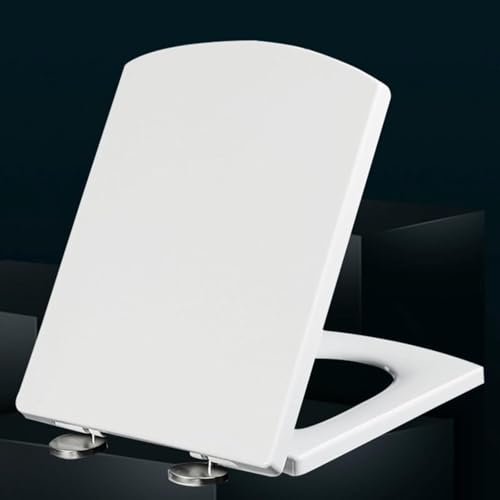 ININOSNP Geräuschlos schließender Toilettendeckel Robuster Toilettensitz aus weißem Kunststoff mit Soft-Close-Scharnieren und verstellbaren Abmessungen(34.5 * 43cm) von ININOSNP