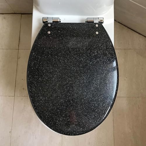 ININOSNP Geräuschlos schließender Toilettendeckel Runder Toilettensitz aus schimmerndem Harz mit Soft-Close-Funktion (Vier Farben erhältlich)(Black) von ININOSNP