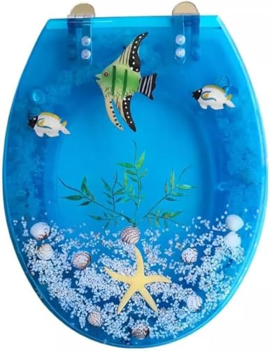 ININOSNP Geräuschlos schließender Toilettendeckel Toilettensitz aus Harz, bemalt mit Fischmustern im ozeanischen Stil von ININOSNP