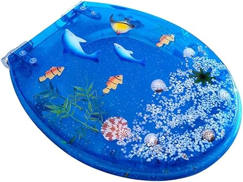 ININOSNP Geräuschlos schließender Toilettendeckel Toilettensitz aus Kunstharz mit transparentem Ozean-Motiv – Muscheldesign, sanftes Schließen, rostfreie Scharniere(G) von ININOSNP