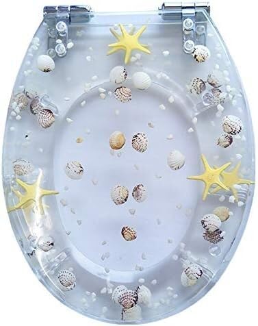 ININOSNP Geräuschlos schließender Toilettendeckel Toilettensitzring aus echtem Muschelharz mit Blumenmuster, hervorragende Tragfähigkeit, Soft-Close-Design(C) von ININOSNP