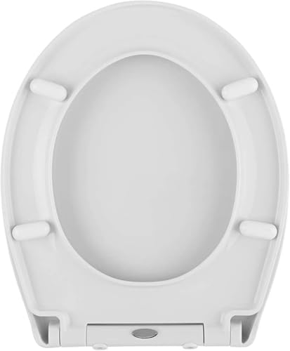 ININOSNP Geräuschlos schließender Toilettendeckel Weißer elliptischer Toilettensitz mit Kissenverschluss, Schnellverschlussmechanismus und verstellbarem Scharnier, Standard-O-Ring-Design von ININOSNP