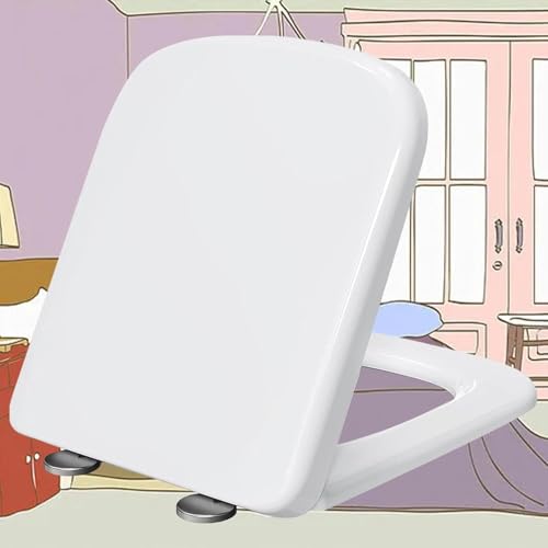 ININOSNP Geräuschlos schließender Toilettendeckel Weißer rechteckiger Toilettensitz mit Absenkautomatik und antibakteriellen, verstellbaren Schnellverschluss-Scharnieren(36 * 45cm) von ININOSNP