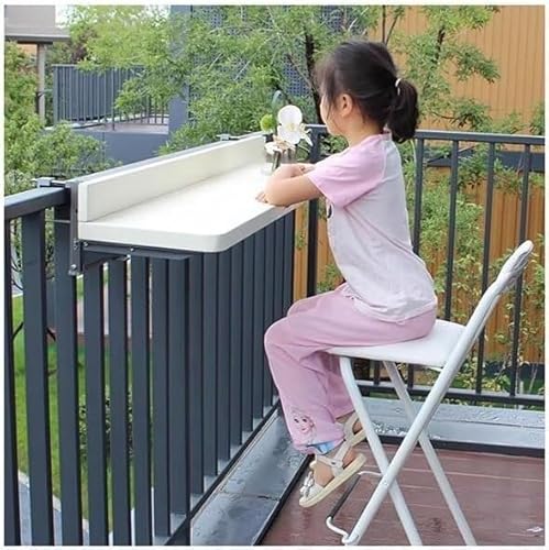 ININOSNP Klappbarer Balkontisch Balkon-Stehtisch for Geländer, Klappbarer Terrassen-Geländertisch for den Außenbereich(Bianco,80x39cm) von ININOSNP