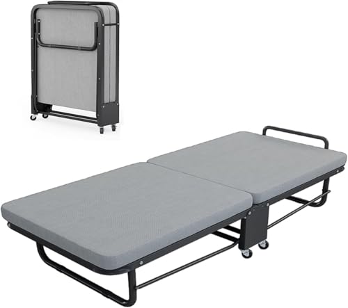 ININOSNP Memory-Schaum-Klappbett 6-stufig verstellbares Klappbett mit Matratze – Stabiler Stahlrahmen und Räder for Nickerchen zu Hause/im Büro(185x80x28cm) von ININOSNP
