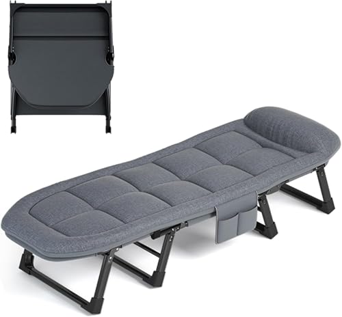 ININOSNP Memory-Schaum-Klappbett Klappbares Einzelbett mit Verstellbarer Kippfunktion, verdickter Stahlrahmen, Matratze inklusive, seitliche Aufbewahrungstaschen(Grigio) von ININOSNP