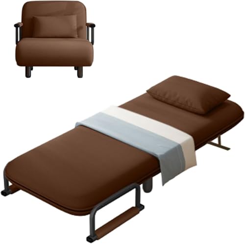 ININOSNP Memory-Schaum-Klappbett Klappbett for Erwachsene mit Matratze, verstellbares Liegesofa mit Metallrahmen, Bett for das Gästezimmer(Brown,Width 100cm) von ININOSNP