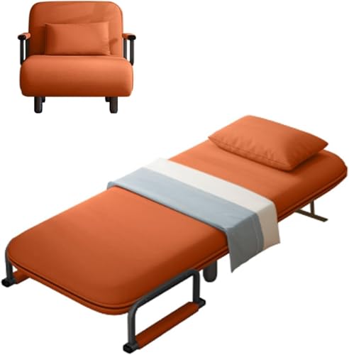 ININOSNP Memory-Schaum-Klappbett Klappbett for Erwachsene mit Matratze, verstellbares Liegesofa mit Metallrahmen, Bett for das Gästezimmer(Orange,Width 80cm) von ININOSNP