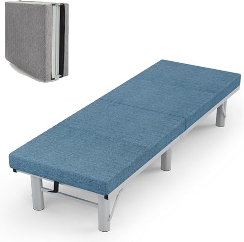 ININOSNP Memory-Schaum-Klappbett Klappbett mit Matratze (für Erwachsene) Verdickte Metallstruktur, stabile Tragfähigkeit, geeignet for Home-Office-Pausen, mit Rädern(Blu,194 * 60 * 46cm) von ININOSNP