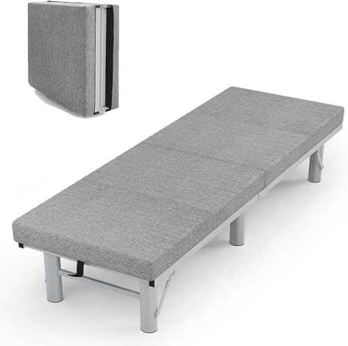 ININOSNP Memory-Schaum-Klappbett Klappbett mit Matratze (für Erwachsene) Verdickte Metallstruktur, stabile Tragfähigkeit, geeignet for Home-Office-Pausen, mit Rädern(Grigio,194 * 90 * 46cm) von ININOSNP