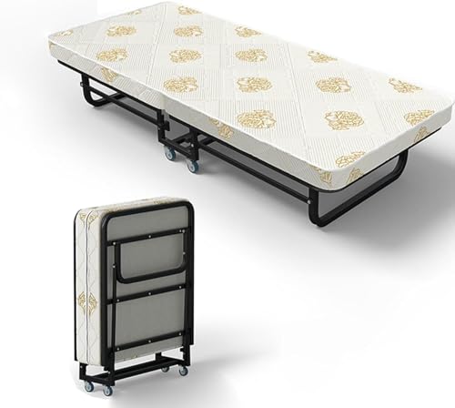 ININOSNP Memory-Schaum-Klappbett Stabiles Klappbett aus Stahl mit Matratze – Tragbares Campingbett mit Rädern for kleine Wohnungen und Gäste(190x90x41cm) von ININOSNP