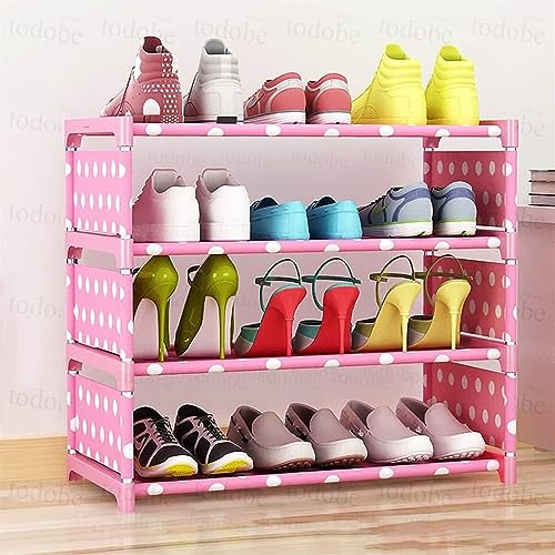 ININOSNP Schuhregal, 4 Schichten, einfaches Schuhregal, abnehmbare Schuhschränke aus Vliesstoff, platzsparender Ständerhalter, Schuhregale for den Eingangsbereich (Color : Pink) von ININOSNP