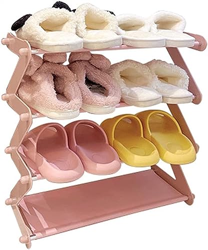 ININOSNP Schuhregal, rosa, 4-lagiges Schuhregal, Montage-Schuhschrank aus Edelstahl for Zuhause, Regal bietet Platz for 8–10 Paar Schuhe (44,5 x 19 x 49 cm) (Color : Pink 4 Layers) von ININOSNP